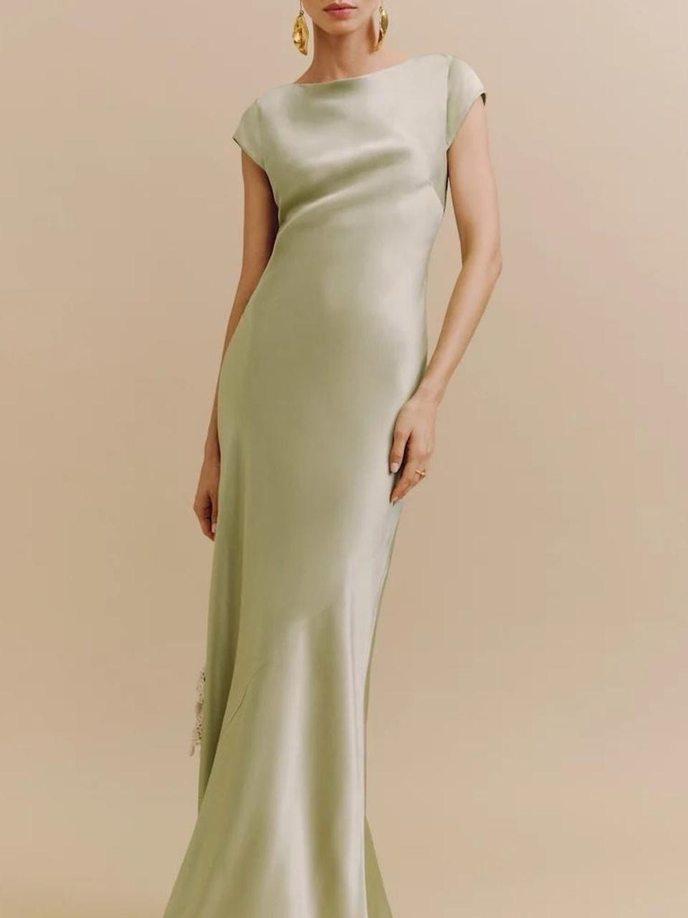 Reformation Satin Maxi Dress in Sage Green
